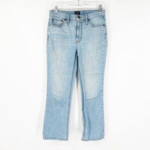 J. Crew Factory Mid-Rise Flare Crop Jeans in Orion Blue Wash All-Day Stretch